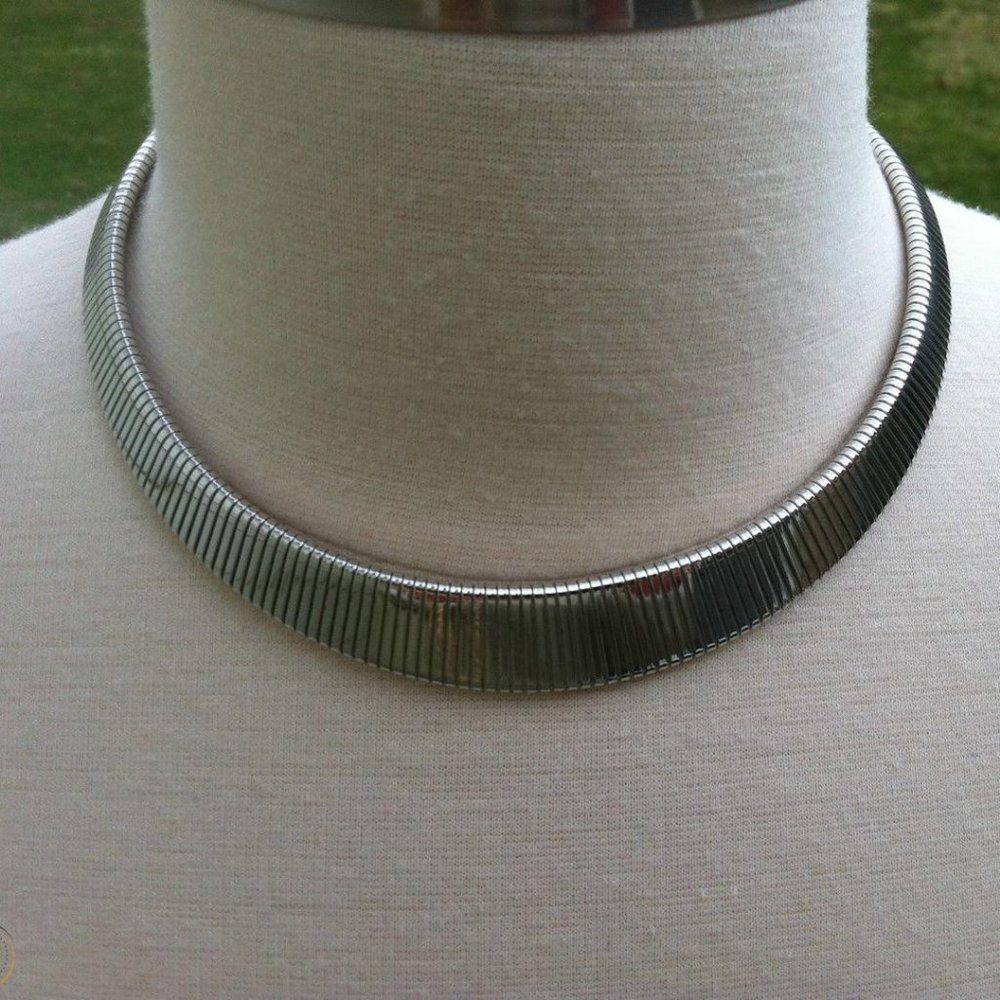 Monet signed silver tone omega choker